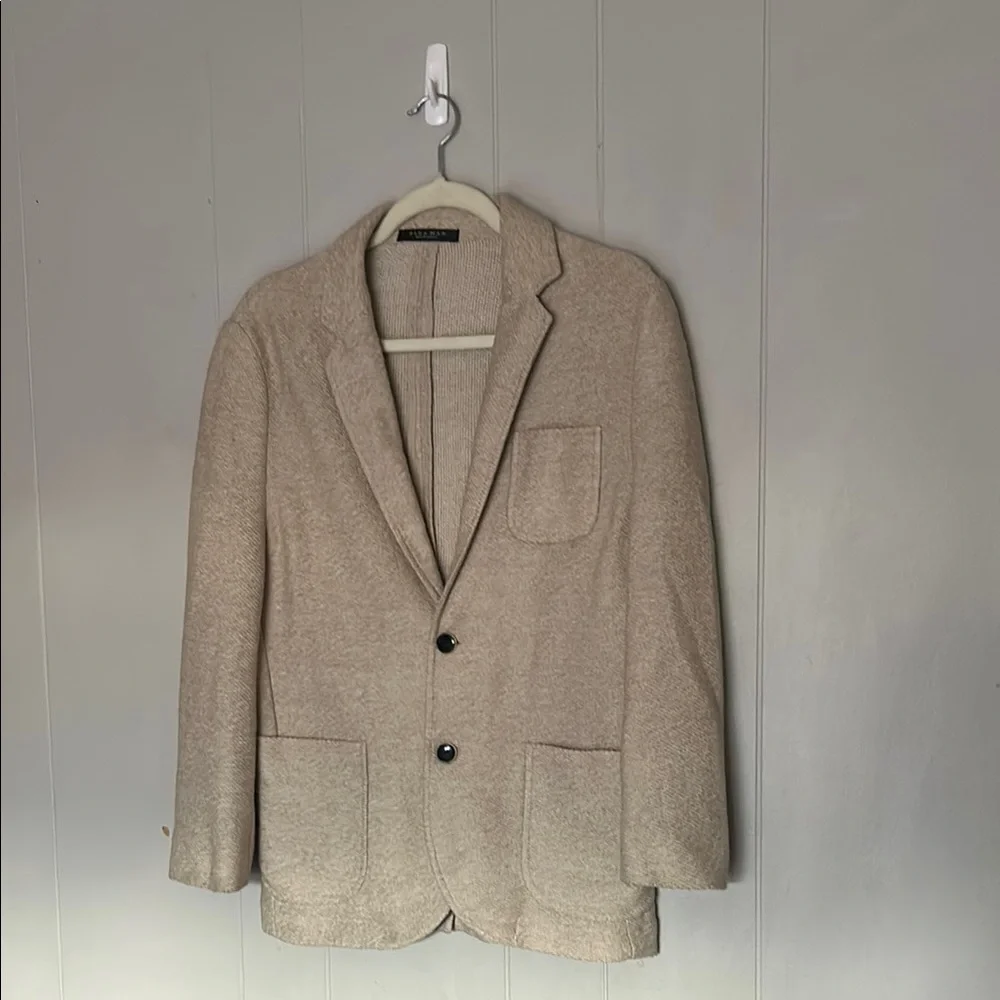 ZARA Man Beige Knit Blazer Jacket – Size M – Soft Textured Casual Coat